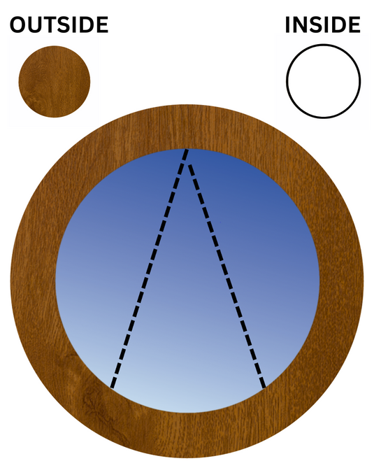 ROBLE DORADO SOBRE BLANCO Ventana circular con orificio de puerto de UPVC con apertura superior suspendida